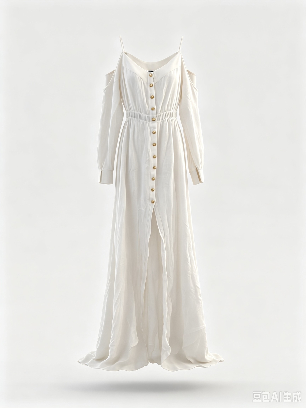 Balmain Elegant Cream Off-Shoulder Maxi Dress